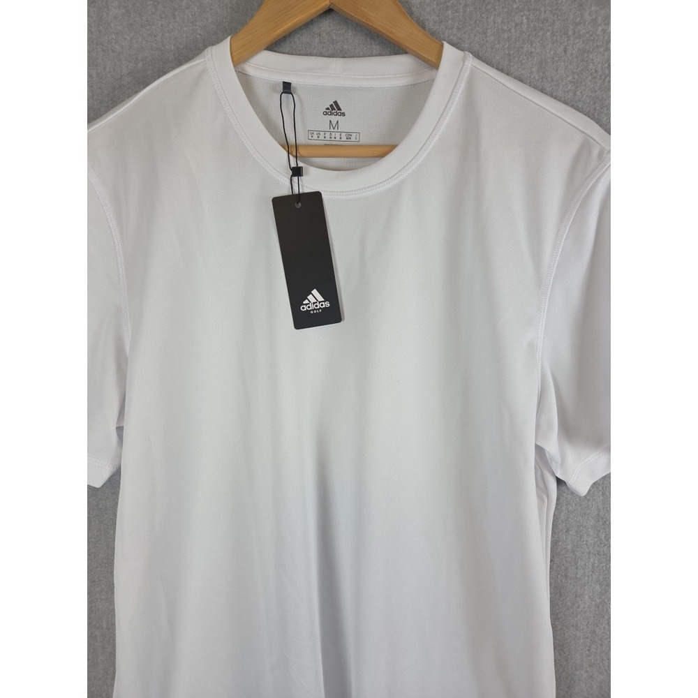 Adidas Golf Mens M White Multi Sport T Shirt Active Stretch Sleeve Logo NEW
